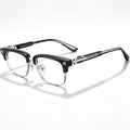 Black Browline Eyeglasses Men Katana Design Silver Temple IP Plated Anti-Rust Eyewear