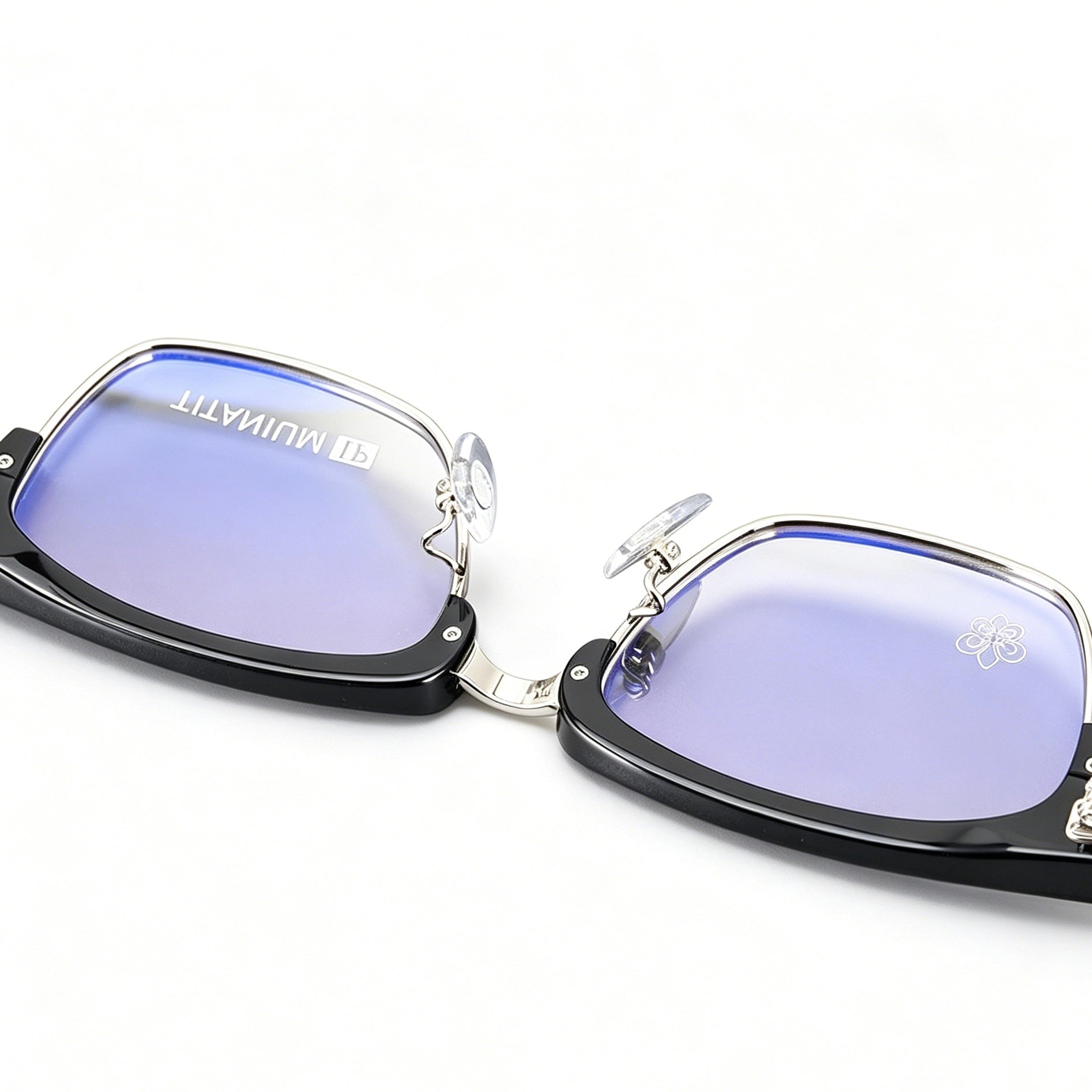 Black Browline Eyeglasses Men Katana Design Silver Temple IP Plated Anti-Rust Eyewear