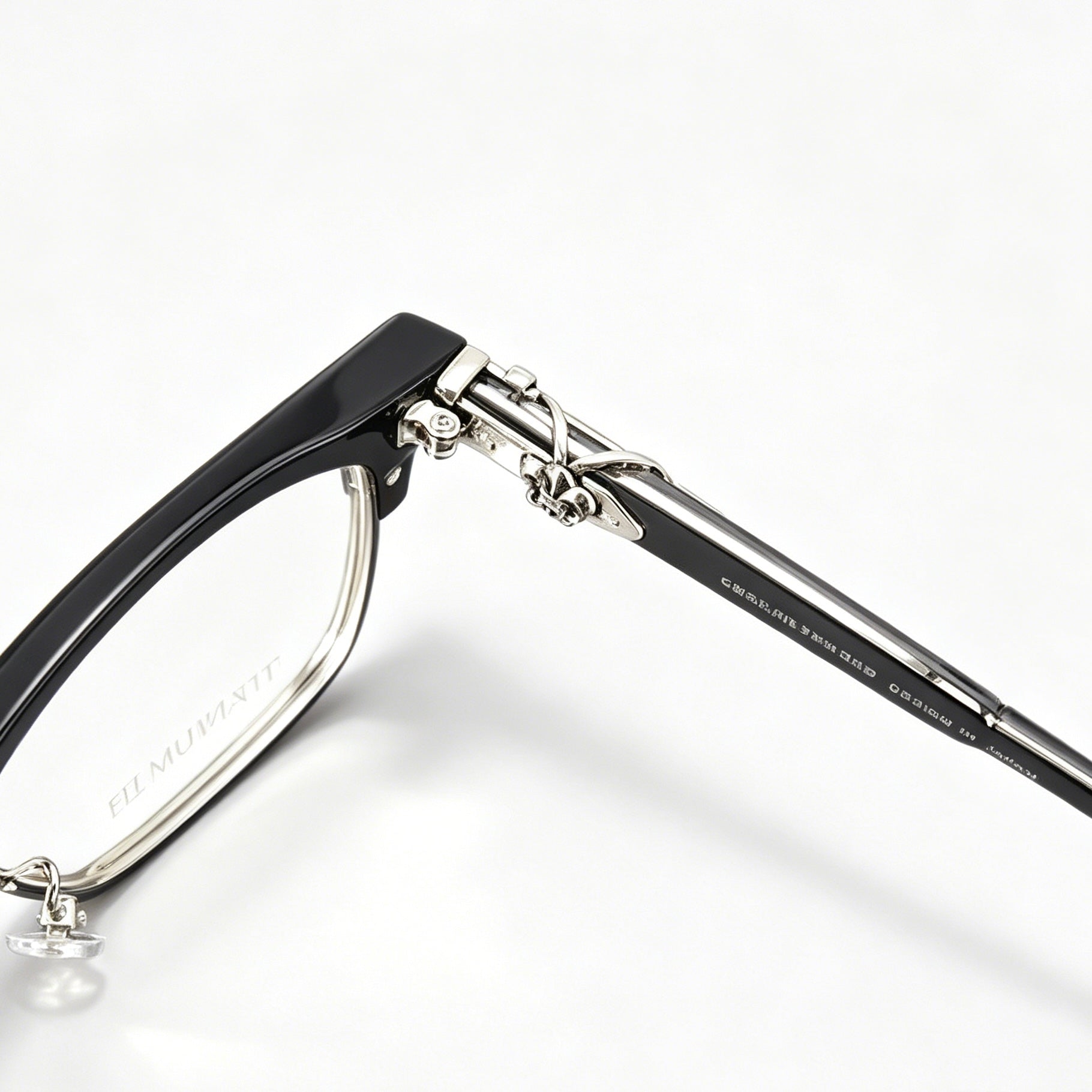 Black Browline Eyeglasses Men Katana Design Silver Temple IP Plated Anti-Rust Eyewear